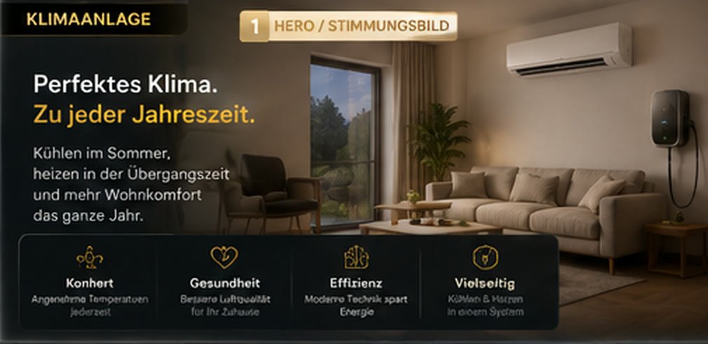 Modernes Wohnzimmer mit Split-Klimaanlage