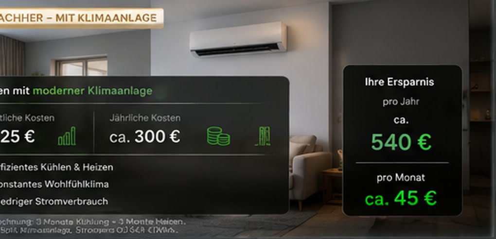 Helles Wohnzimmer mit moderner Split-Klimaanlage