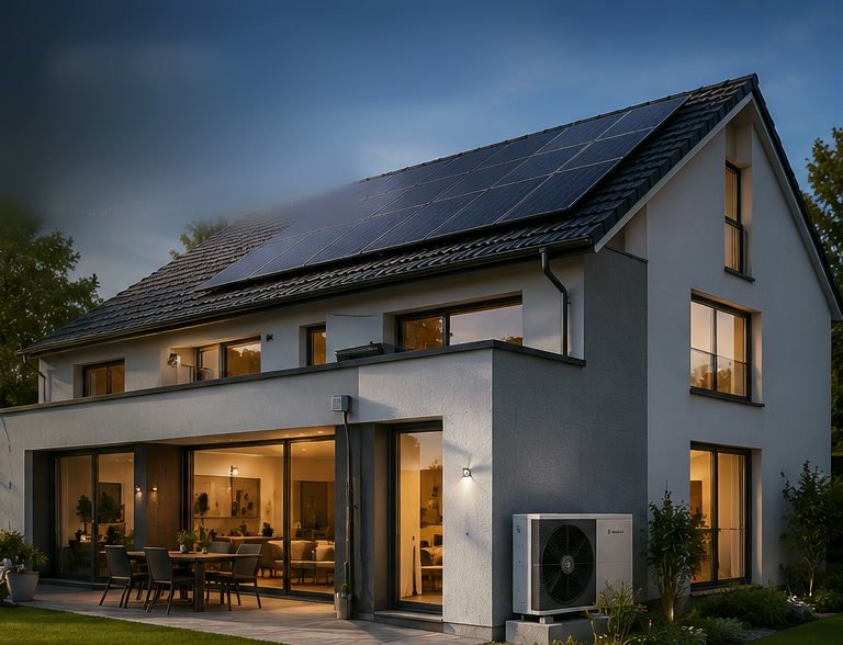 Haus mit Wärmepumpe, Photovoltaik und Speicher — minimale Energiekosten