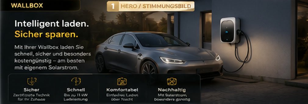 E-Auto lädt an einer eleganten Wallbox am Haus